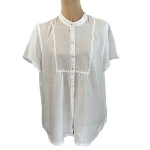 J. Jill Linen Top Size Large White Short Sleeve Lightweight